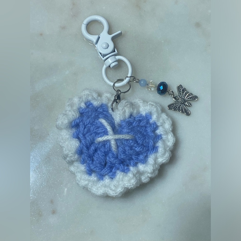 blue heart crochet bag charm